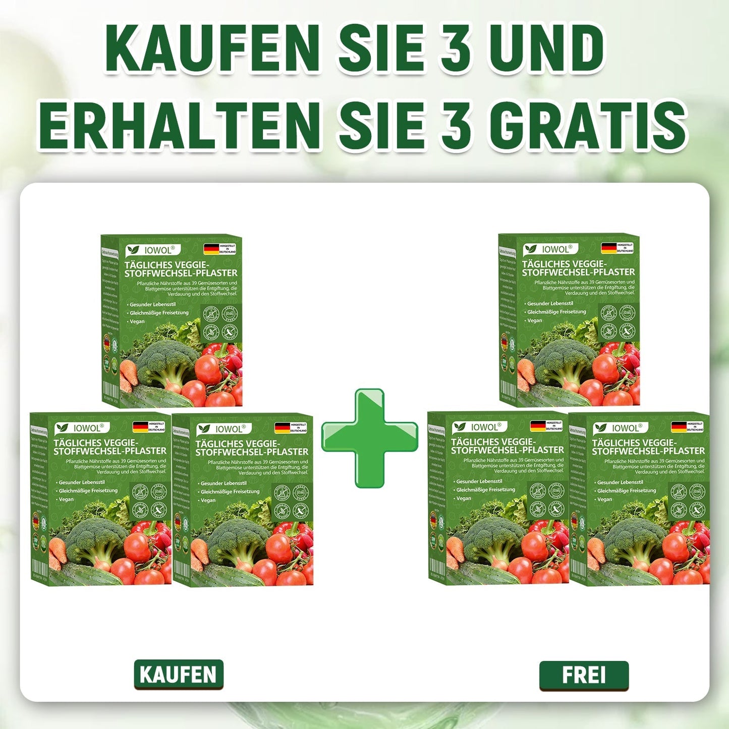 🥦Offizieller Store | IOWOL® Daily Vegetable Metabolic Patch unterstützt Entgiftung, Verdauung und metabolischen Reset mit organischen Gemüseextrakten und Phytonährstoffen aus 39 Gemüsen und grünen Pflanzen, für mehr Energie und Wohlbefinden.