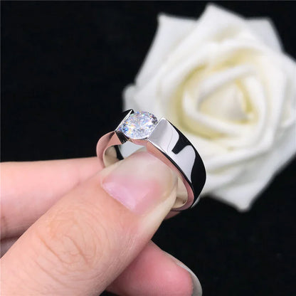 14K White Gold Certified 1CT Moissanite Diamond Men's Engagement Ring D Color Test Positive With Certificate